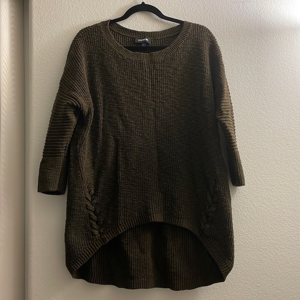 Express: Olive Green 3/4 Sleeve Sweater